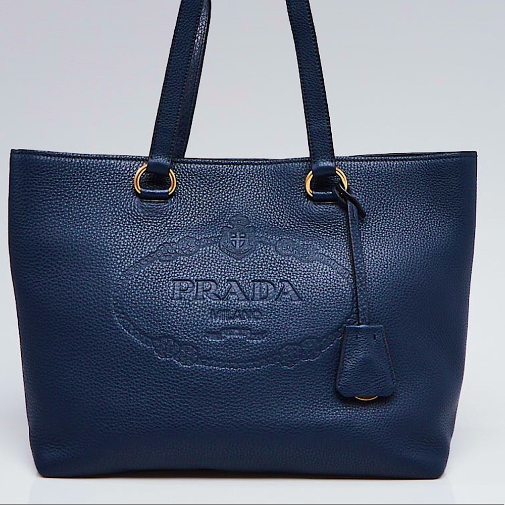 Prada blue Vitello Daino embossed leather